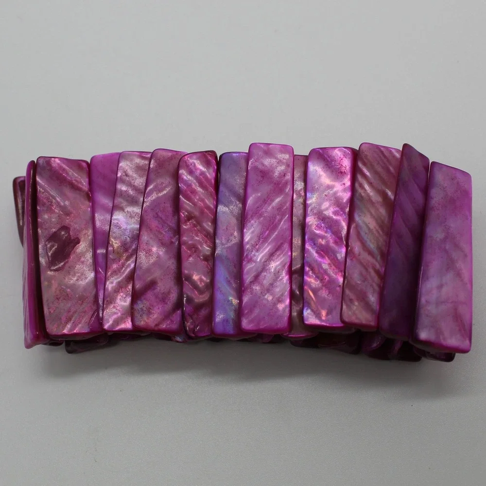Vintage Fuchsia Shell Stretch Bracelet Dyed Mother of Pearl Statement Jewelry